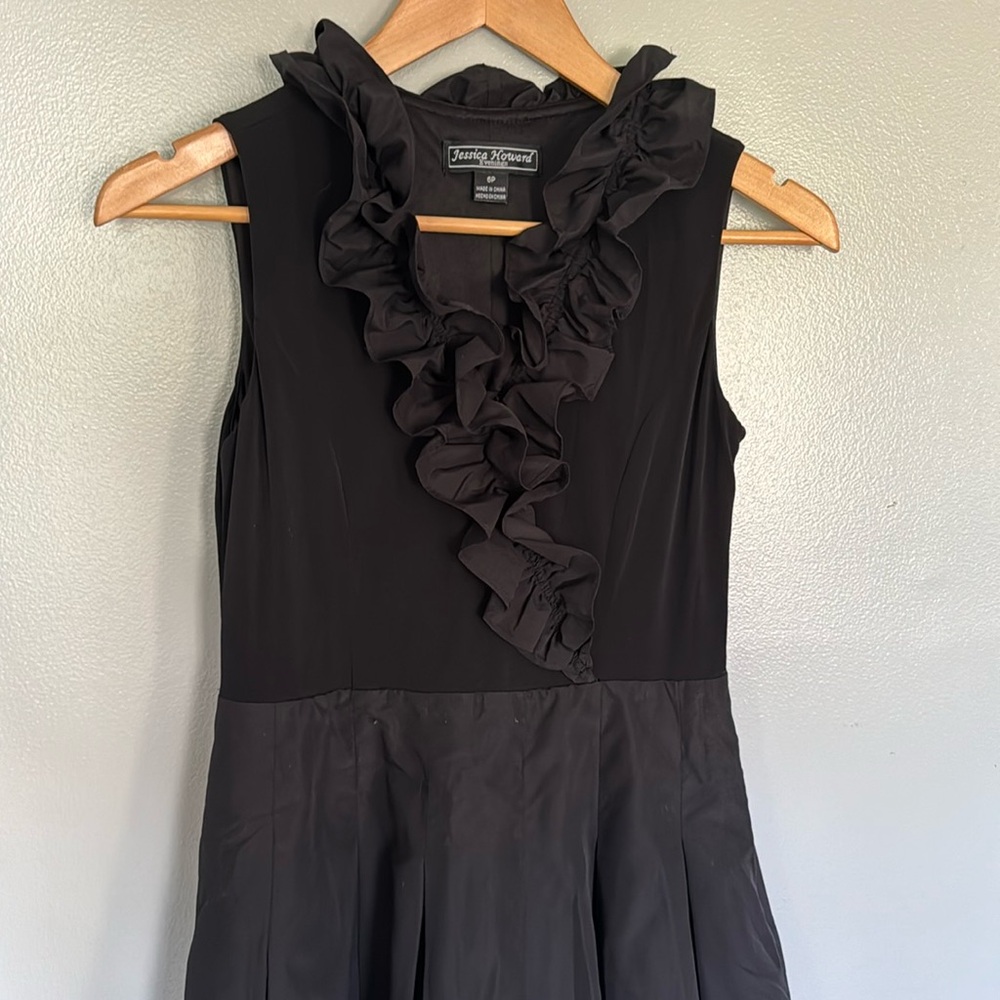 Black semi formal evening dress. Ruffled top.